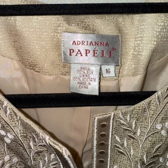 Adrianna Papell 100% Silk Jacket Women's Gold Long Sleeve Vintage Embroidered 16 - Picture 14 of 16